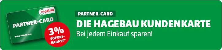 Grüne Werbegrafik zur Hagebau Partner-Card mit Hinweis auf 3 % Sofortrabatt.
